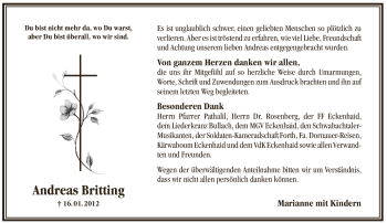 Traueranzeige von Andreas Britting von Pegnitz-Zeitung